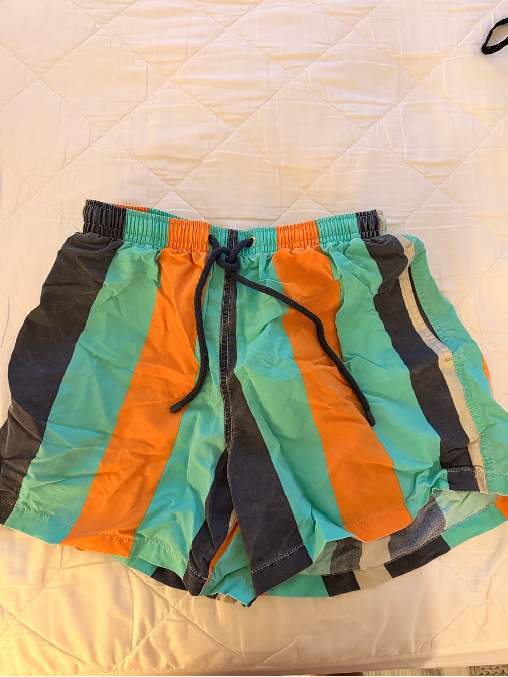 Zara Men's Striped Swim Trunks in Aqua, Orange & Charcoal